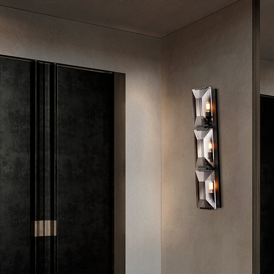 Vintage Iron Rectangular Sconce Light Fixture - Black/Gold Flush Mount Wall With 3 Bulbs