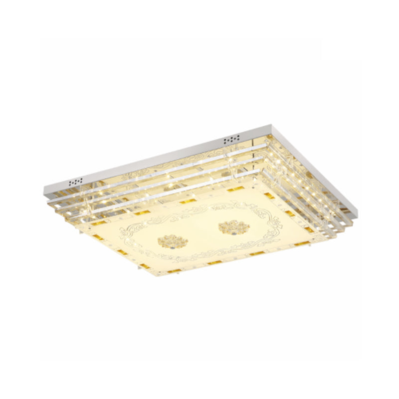Contemporary Crystal Rod Ceiling Light In White Rectangle Design - Led Fixture With Multi-Color