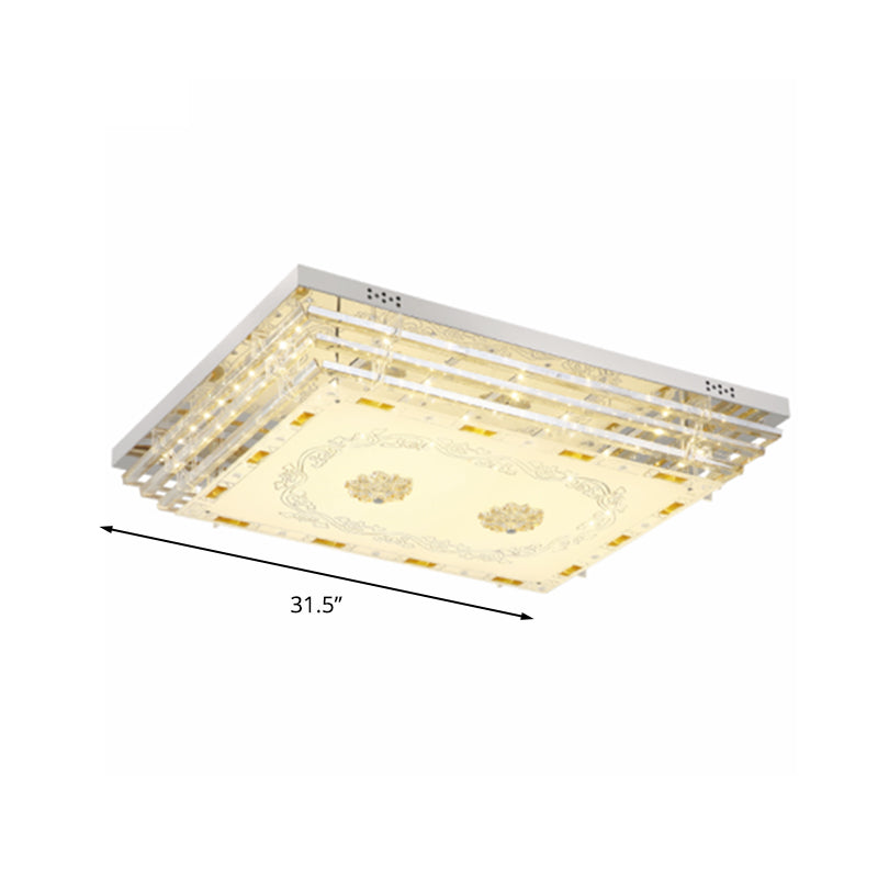 Contemporary Crystal Rod Ceiling Light In White Rectangle Design - Led Fixture With Multi-Color