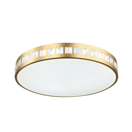 Simple K9 Crystal Gold Drum Ceiling Light - Led Flush Mount Fixture (16’/19.5’/23.5’) 3 Color