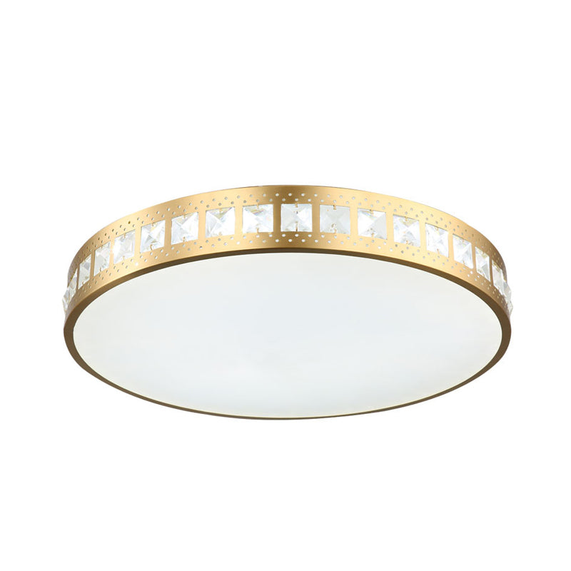 Simple K9 Crystal Gold Drum Ceiling Light - Led Flush Mount Fixture (16/19.5/23.5) 3 Color
