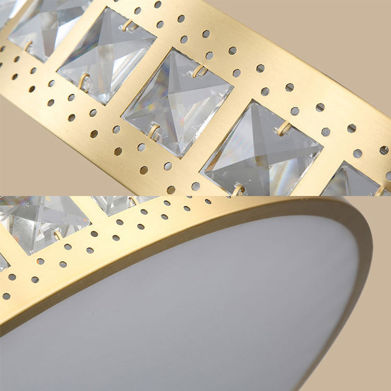 Simple K9 Crystal Gold Drum Ceiling Light - Led Flush Mount Fixture (16’/19.5’/23.5’) 3 Color