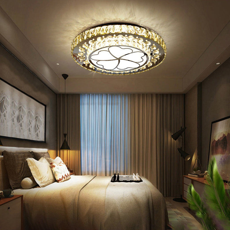 Contemporary White Led Crystal Flush Ceiling Light With Adjustable Brightness