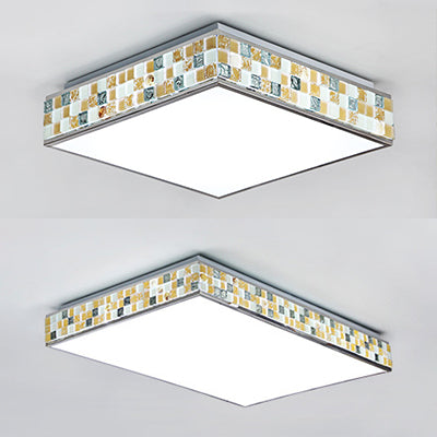 18’/35.5’ Retro Style Mosaic Glass Cube Ceiling Light With 1 Bulb - Beige Finish