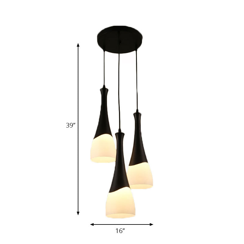 Contemporary Cone Milky Glass Pendant Lighting - Black Hanging Lamp With 1/3 Lights And Round/Linear