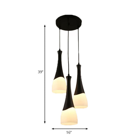Contemporary Cone Milky Glass Pendant Lighting - Black Hanging Lamp With 1/3 Lights And Round/Linear