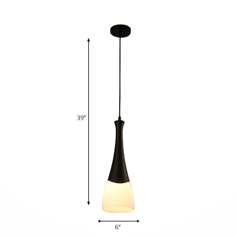 Contemporary Cone Milky Glass Pendant Lighting - Black Hanging Lamp With 1/3 Lights And Round/Linear