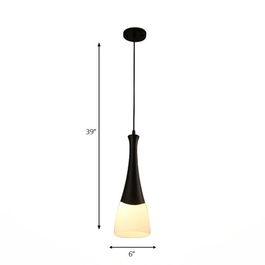 Contemporary Cone Milky Glass Pendant Lighting - Black Hanging Lamp With 1/3 Lights And Round/Linear