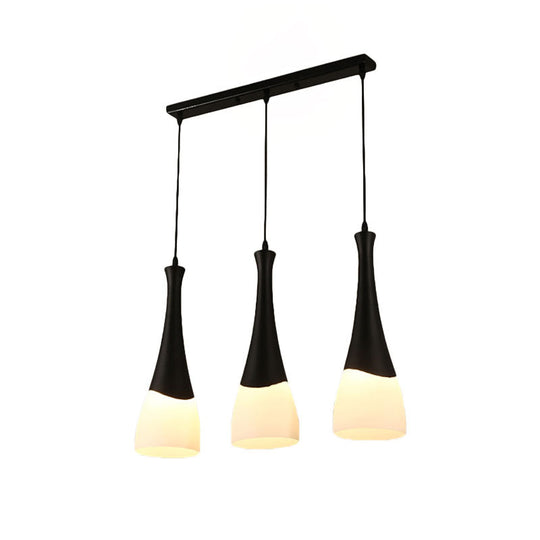 Contemporary Cone Milky Glass Pendant Lighting - Black Hanging Lamp With 1/3 Lights And Round/Linear