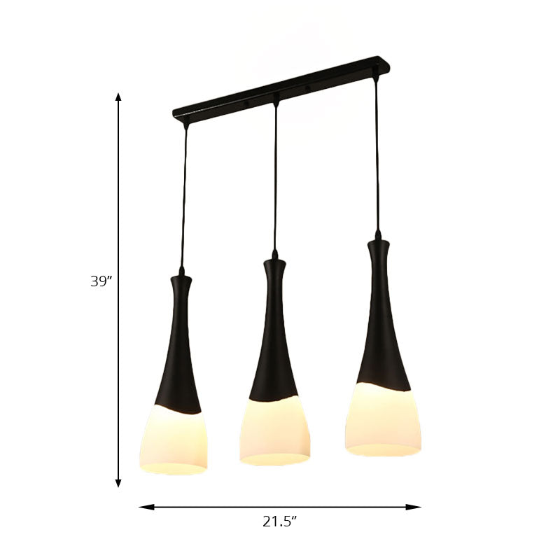 Contemporary Cone Milky Glass Pendant Lighting - Black Hanging Lamp With 1/3 Lights And Round/Linear