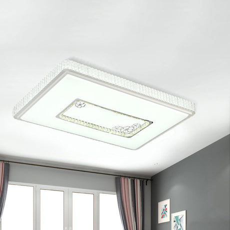White Led Crystal Block Ceiling Lamp With Remote Control Dimming - Simple & Elegant