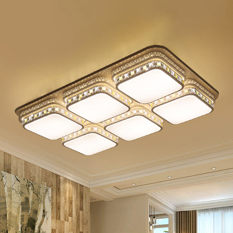 Minimalist Crystal Block Led Ceiling Light - Rectangular Flush Mount In Warm/White/3 Color
