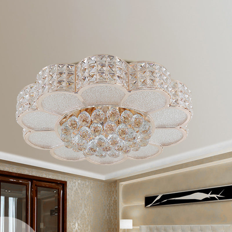 Flower Bedroom Ceiling Fixture: Clear Crystal Block Led Flush Mount Light With 3 Color Options