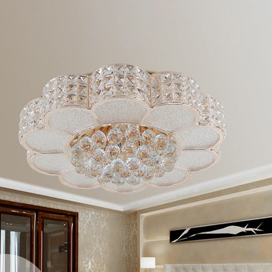 Flower Bedroom Ceiling Fixture: Clear Crystal Block Led Flush Mount Light With 3 Color Options