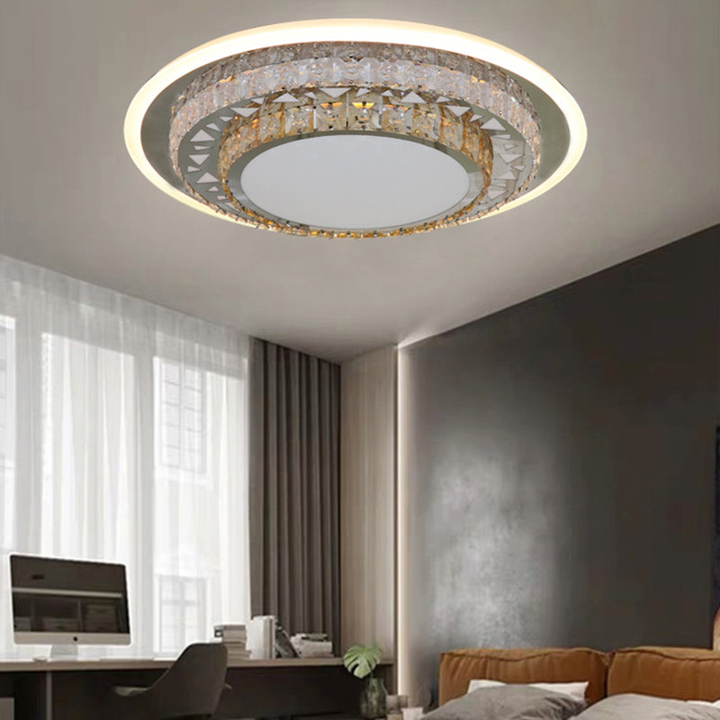 Contemporary Rectangle - Cut Crystal Flush Mount Ceiling Light In White Led