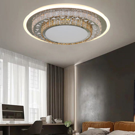 Contemporary Rectangle-Cut Crystal Flush Mount Ceiling Light In White Led