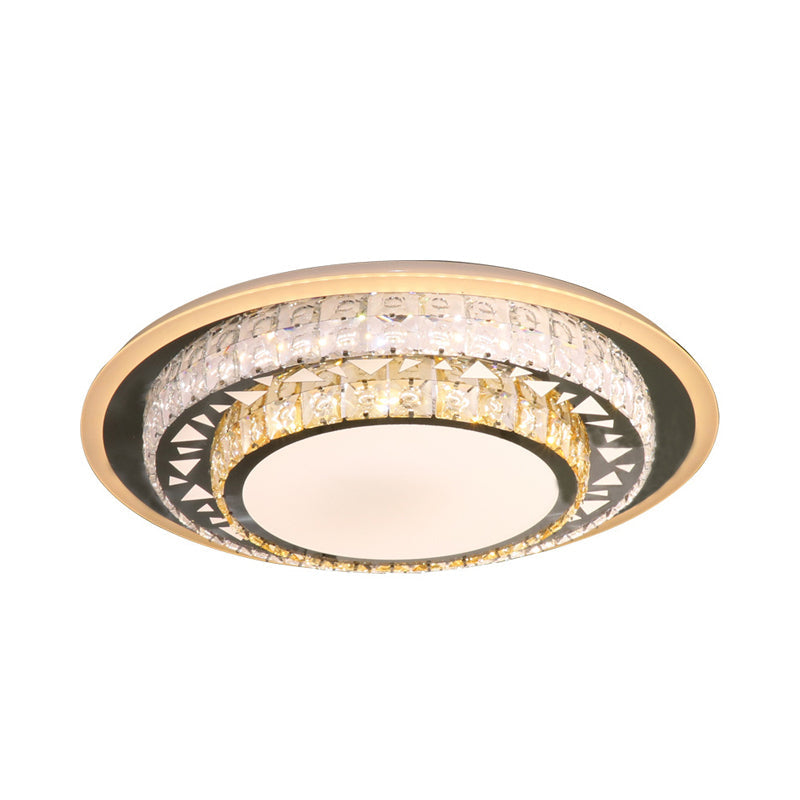 Contemporary Rectangle-Cut Crystal Flush Mount Ceiling Light In White Led