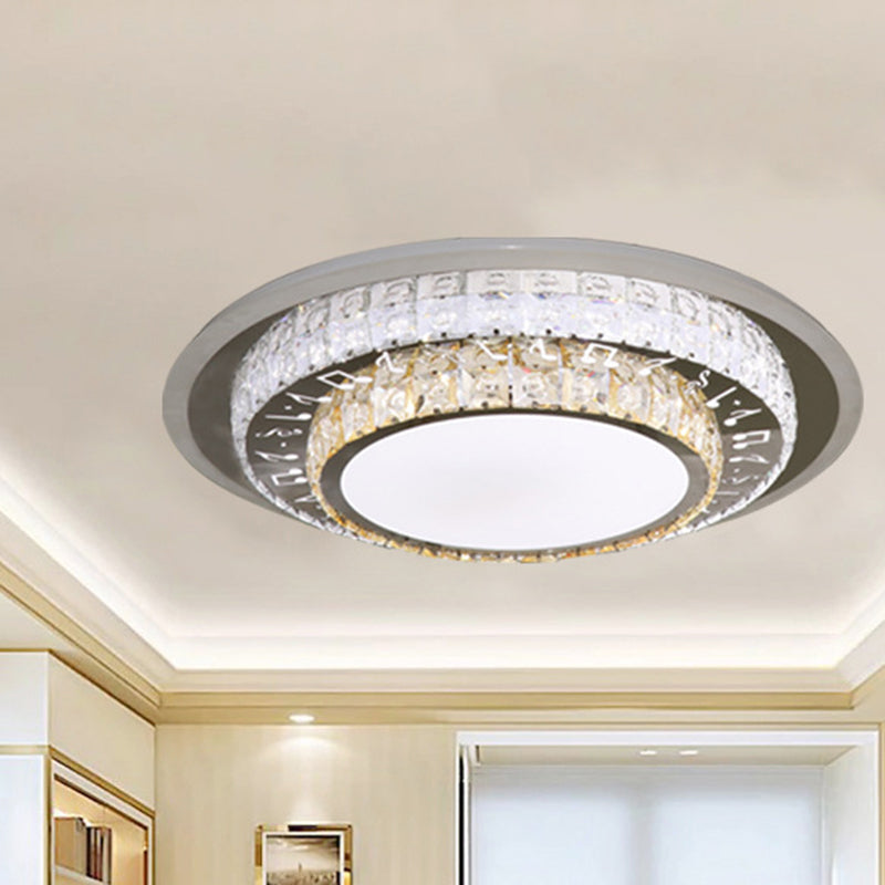 Contemporary Rectangle-Cut Crystal Flush Mount Ceiling Light In White Led