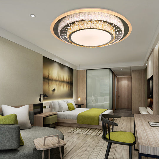 Contemporary Rectangle-Cut Crystal Flush Mount Ceiling Light In White Led