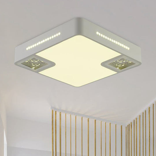 Simple Style White Acrylic Led Ceiling Lamp With Crystal Beaded Accent