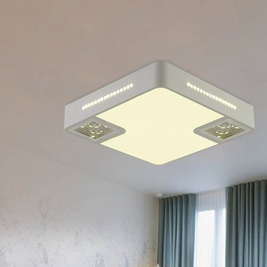 Simple Style White Acrylic Led Ceiling Lamp With Crystal Beaded Accent