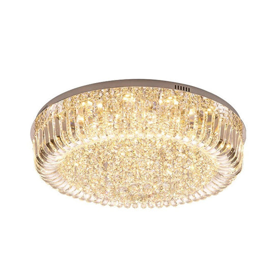 Modern Clear Faceted Crystal Drum Led Ceiling Light Fixture - Flush Mount; Warm/White/3 Color