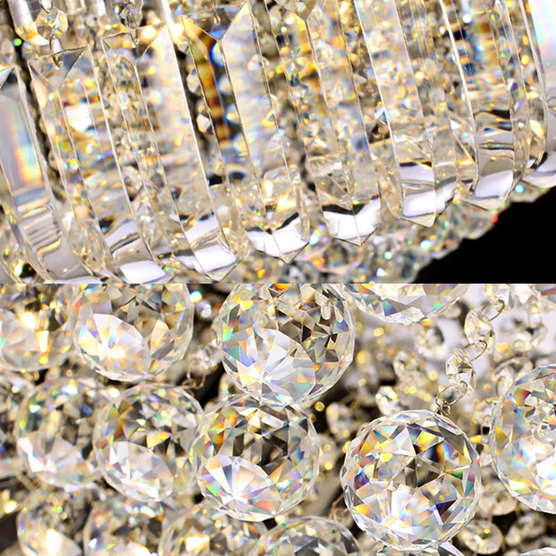 Modern Clear Faceted Crystal Drum Led Ceiling Light Fixture - Flush Mount; Warm/White/3 Color