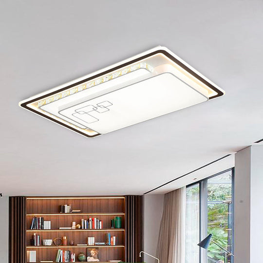 Modern Rectangle Led Ceiling Light With Acrylic And K9 Crystal White