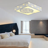 Nordic White K9 Crystal Led Ceiling Light - Square Flush Mount With 3 Lighting Options