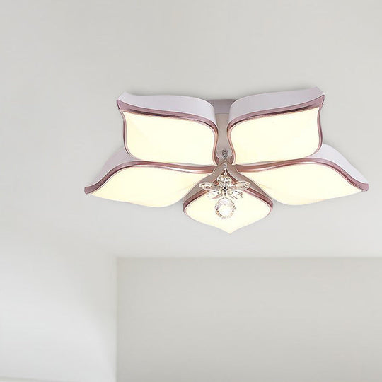 Contemporary Acrylic Flush Mount Led Ceiling Light With Crystal Drop - Flower Design In Warm/3 Color