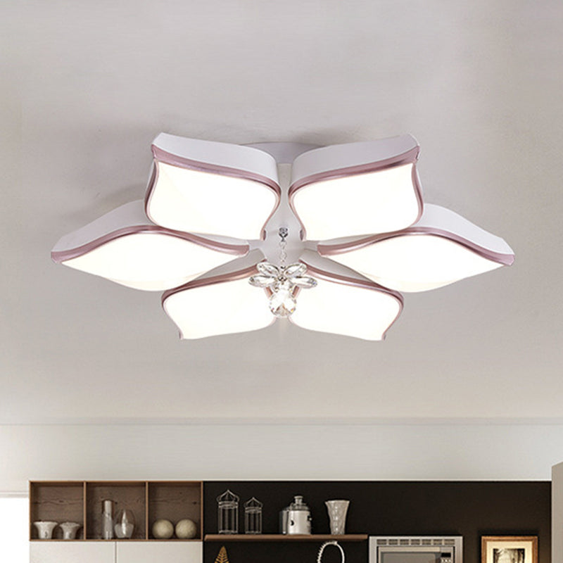 Contemporary Acrylic Flush Mount Led Ceiling Light With Crystal Drop - Flower Design In Warm/3 Color