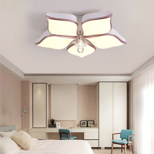 Contemporary Acrylic Flush Mount Led Ceiling Light With Crystal Drop - Flower Design In Warm/3 Color