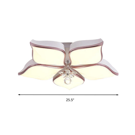 Contemporary Acrylic Flush Mount Led Ceiling Light With Crystal Drop - Flower Design In Warm/3 Color