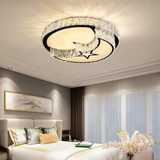 Modern Led Ceiling Light With White Moon And Star/Heart Design Crystal Block Accent - Perfect For