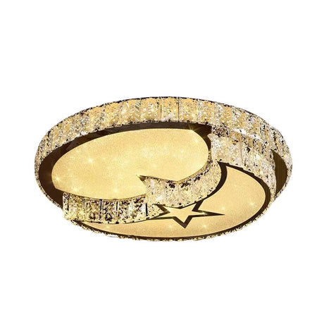Modern Led Ceiling Light With White Moon And Star/Heart Design Crystal Block Accent - Perfect For