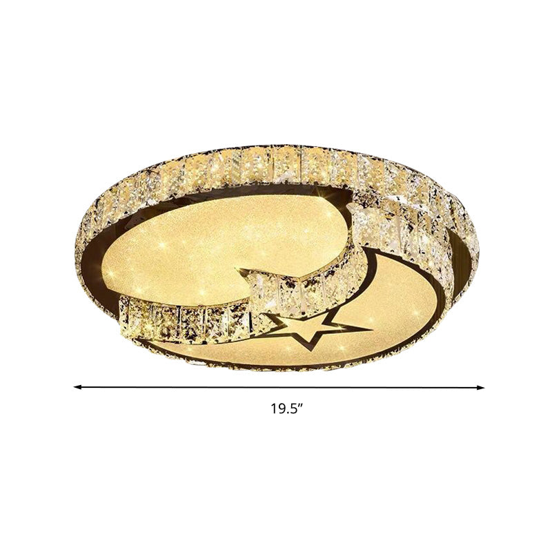 Modern Led Ceiling Light With White Moon And Star/Heart Design Crystal Block Accent - Perfect For