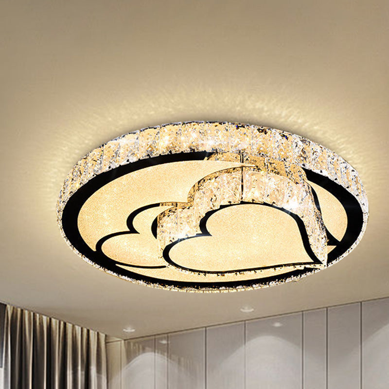 Modern Led Ceiling Light With White Moon And Star/Heart Design Crystal Block Accent - Perfect For