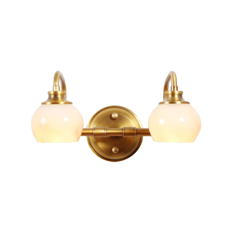 Brass Traditional White Glass Wall Sconce With Metal Curved Arm