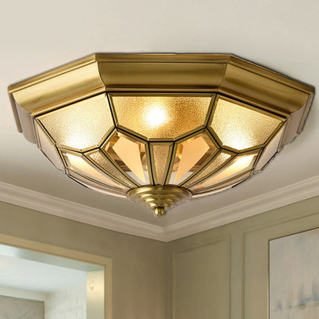 Vintage Metal Dome Flush Mount Light Fixture With 4 Brass Heads - Ideal For Living Room