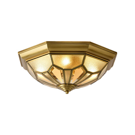 Vintage Metal Dome Flush Mount Light Fixture With 4 Brass Heads - Ideal For Living Room