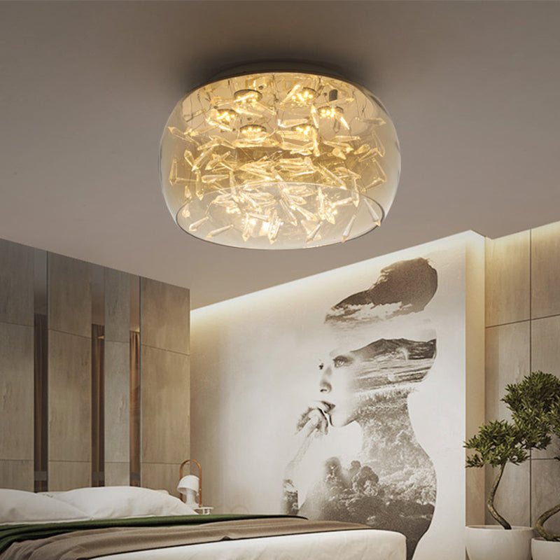 Curved Drum Crystal Led Flush Mount Ceiling Light Fixture In Warm/White 16/19.5 Wide Amber / 16 Warm