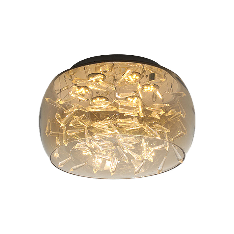 Curved Drum Crystal Led Flush Mount Ceiling Light Fixture In Warm/White 16/19.5 Wide