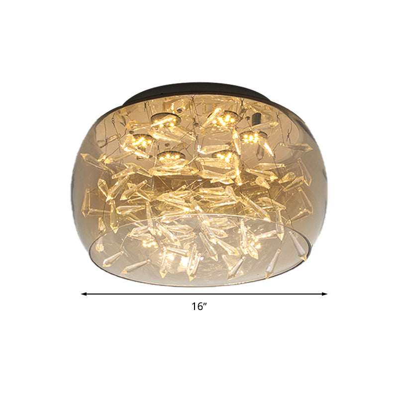 Curved Drum Crystal Led Flush Mount Ceiling Light Fixture In Warm/White 16/19.5 Wide