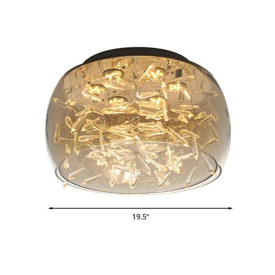 Curved Drum Crystal Led Flush Mount Ceiling Light Fixture In Warm/White 16/19.5 Wide