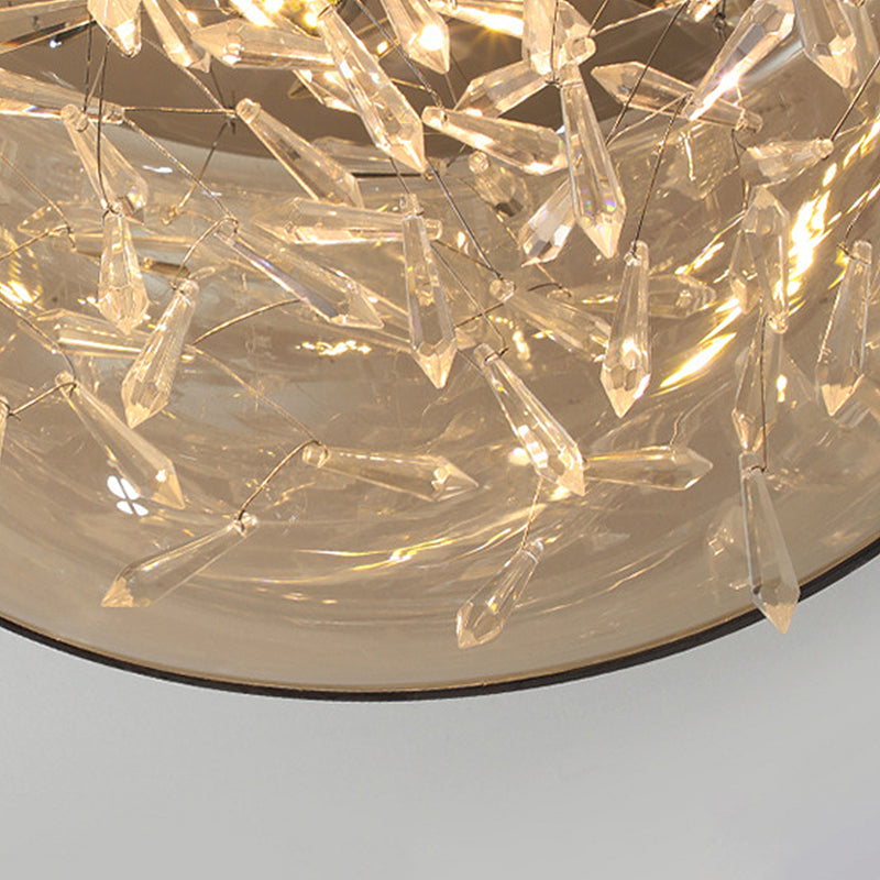 Curved Drum Crystal Led Flush Mount Ceiling Light Fixture In Warm/White 16’/19.5’ Wide