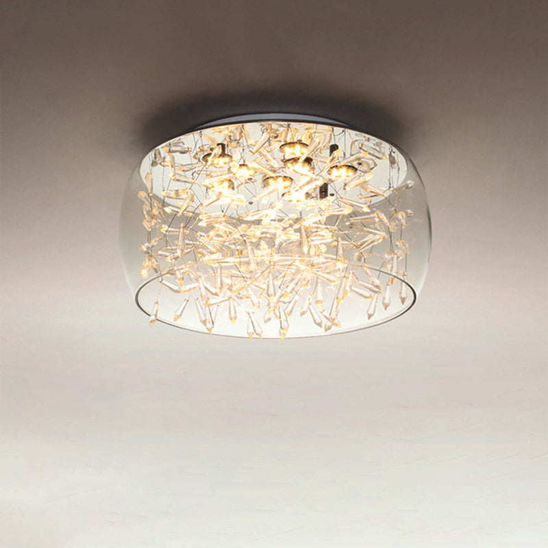 Curved Drum Crystal Led Flush Mount Ceiling Light Fixture In Warm/White 16’/19.5’ Wide