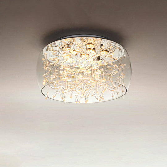Curved Drum Crystal Led Flush Mount Ceiling Light Fixture In Warm/White 16’/19.5’ Wide