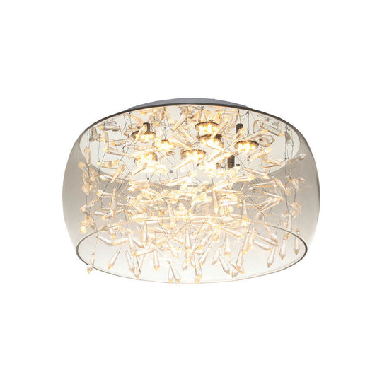 Curved Drum Crystal Led Flush Mount Ceiling Light Fixture In Warm/White 16’/19.5’ Wide