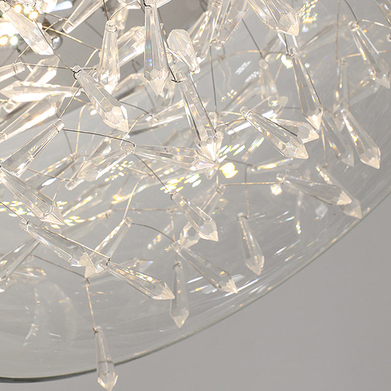 Curved Drum Crystal Led Flush Mount Ceiling Light Fixture In Warm/White 16’/19.5’ Wide