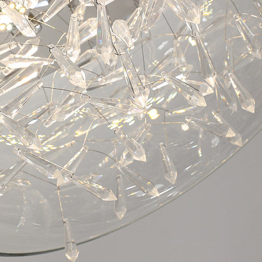 Curved Drum Crystal Led Flush Mount Ceiling Light Fixture In Warm/White 16’/19.5’ Wide